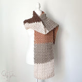 v stitch chunky crochet scarf wrapped around the neck of a headless mannequin