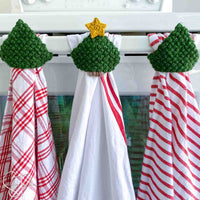 3 crochet christmas tree towel toppers hanging