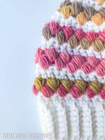 colorful crochet puff stitches close up