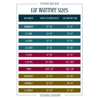 Printable and colorful ear warmer size chart
