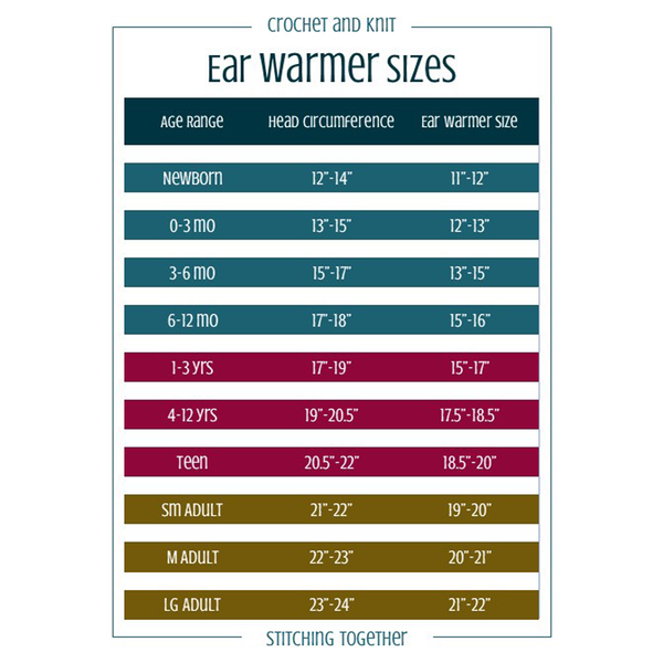 Printable and colorful ear warmer size chart