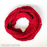 red crochet infinity scarf 