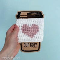 heart crochet coffee sleeve on cup cozy template