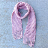 pink crochet fringe scarf