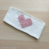 white crochet headband with pink heart