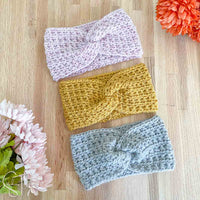 3 crochet headbands with twists