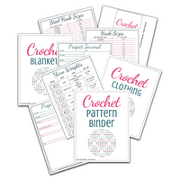 pages of the crochet pattern binder sprawled out