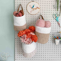 3 hanging crochet baskets