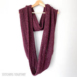 purple long infinity scarf crochet hanging