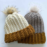 super chunky crochet hats. One hat has the brim folded up 