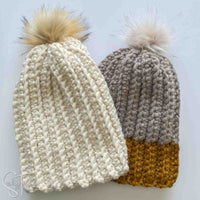 super chunky crochet hats with fuax fur pom poms